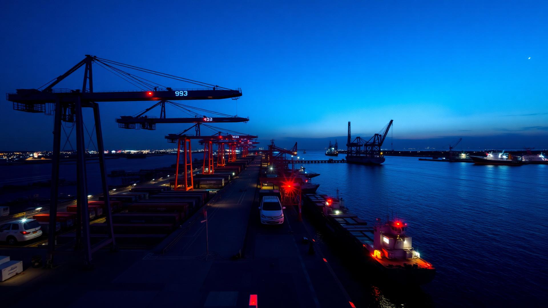 Port commercial algérien à l'heure bleue